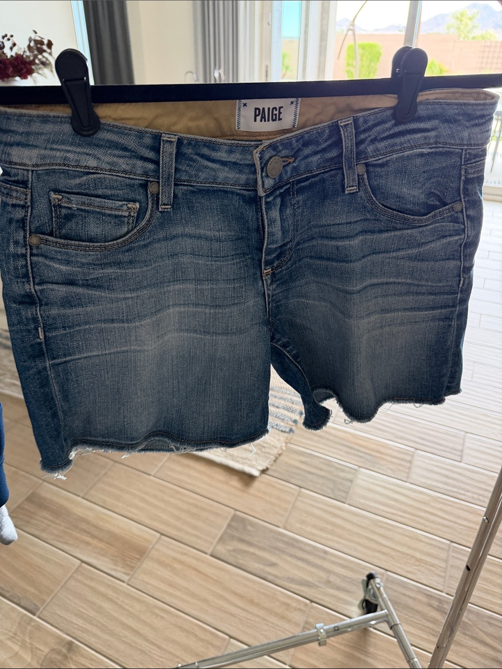 PAIGE Medium Wash Boyfriend Denim Shorts